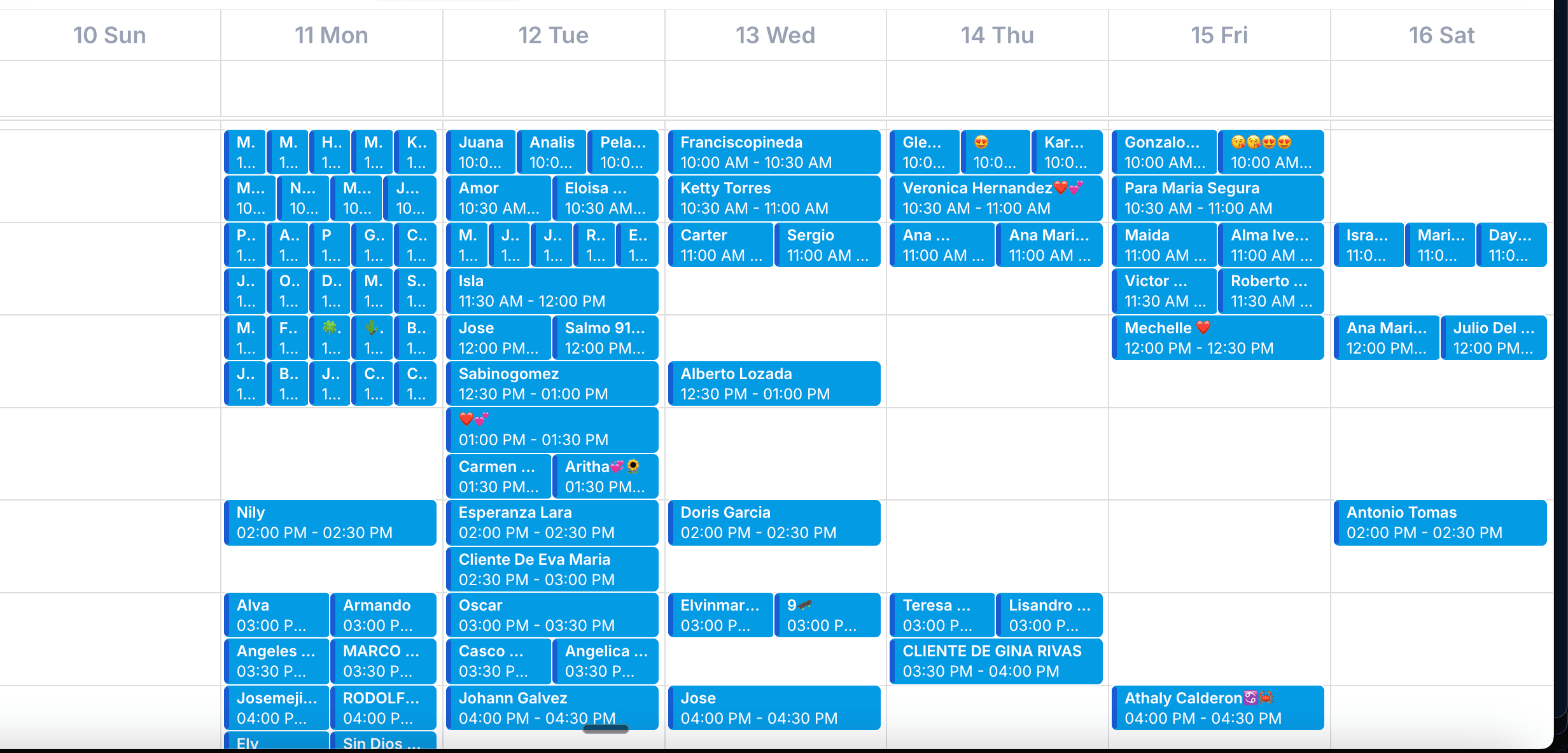 112 citas: en 7 días, calendario real de un cliente activo