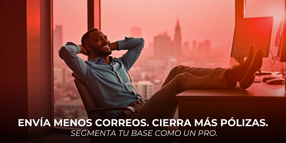 Agente de seguros gestionando campañas de email marketing segmentado para seguros desde su laptop